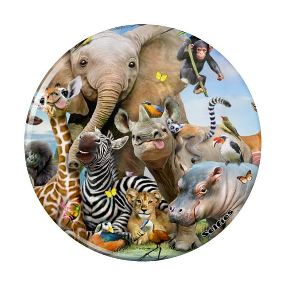 Africa Animals Smile Selfie Elephant Giraffe Zebra Hippo Rhino Kitchen Refrigerator Locker Button Magnet