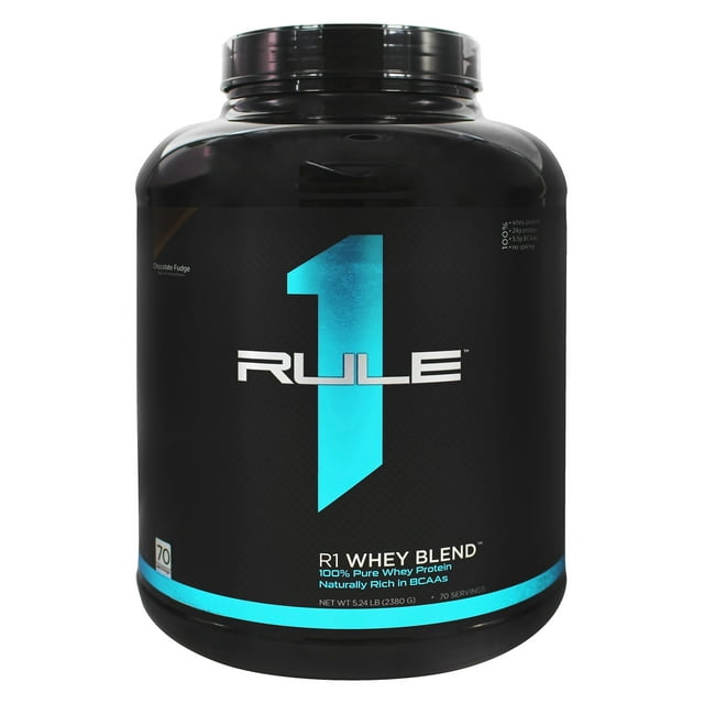 Rule One Proteins, R1 Whey Blend- Chocolate Fudge, 24g Fast-Acting Whey Protein Concentrates, Isolates, & Hydrolysates Per Serving, with Naturally Occurring EAAs & BCAAs, 5 Pounds, 68 Servings
