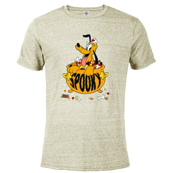 Disney Pluto Happy Halloween Spooky Cauldron with Candy - Short Sleeve Blended T-Shirt for Adults - Customized-Putty Snow Heather
