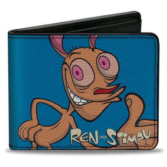 Nickelodeon Wallet, Bifold, The Ren and Stimpy Show Ren and Stimpy Behind Pose Blue, Vegan Leather