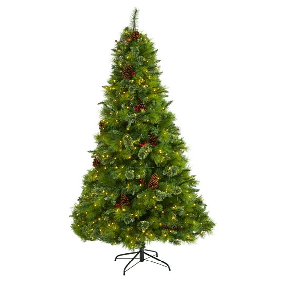 Nearly Natural 7ft. Montana Mixed Pine Artificial Christmas Tree with Pine Cones, Berries and 500 Clear LED Lights