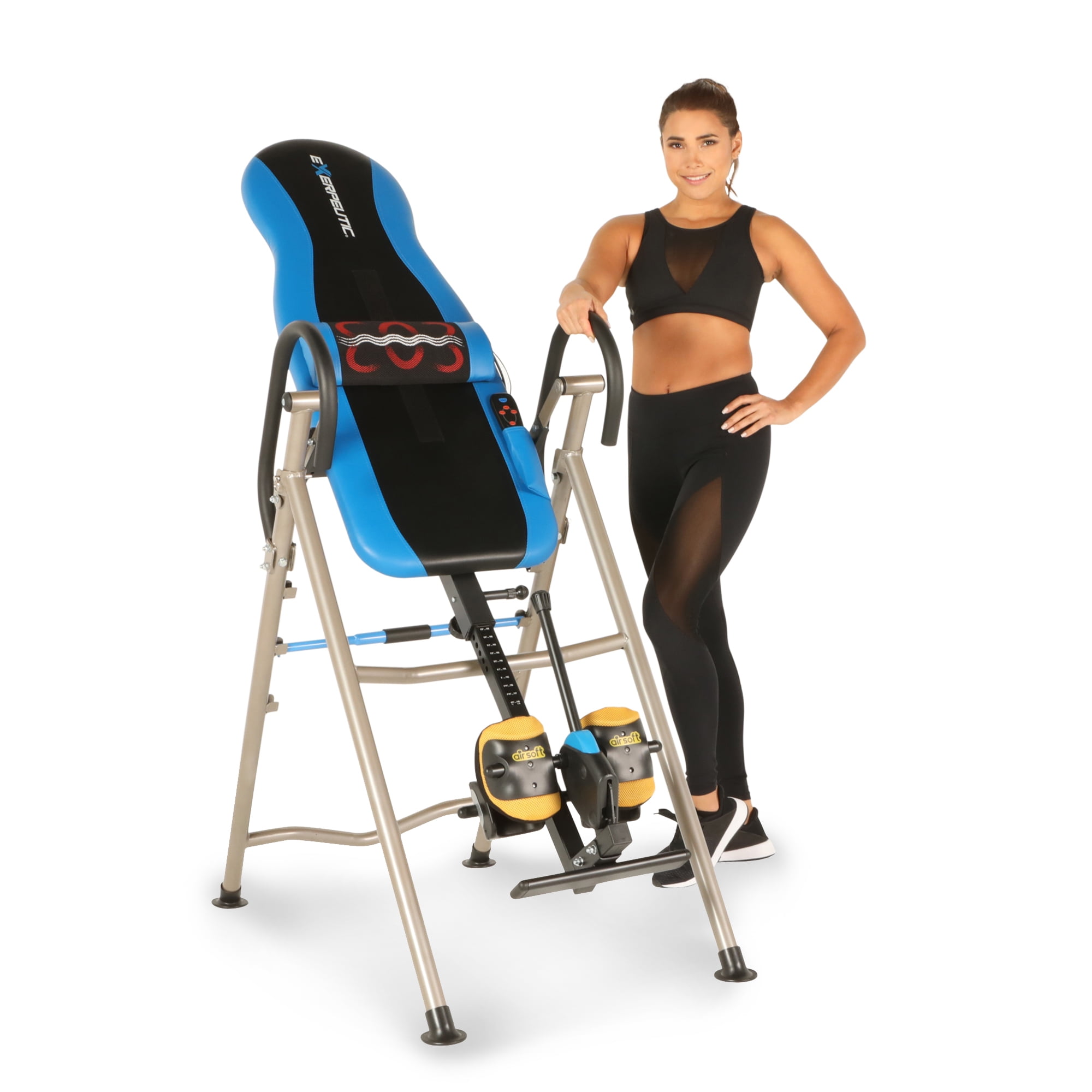 EXERPEUTIC 275SL Heat and Massage Therapy Inversion Table with NO PINCH AIRSOFT Ankle Holder and SURELOCK Ratchet System Walmart