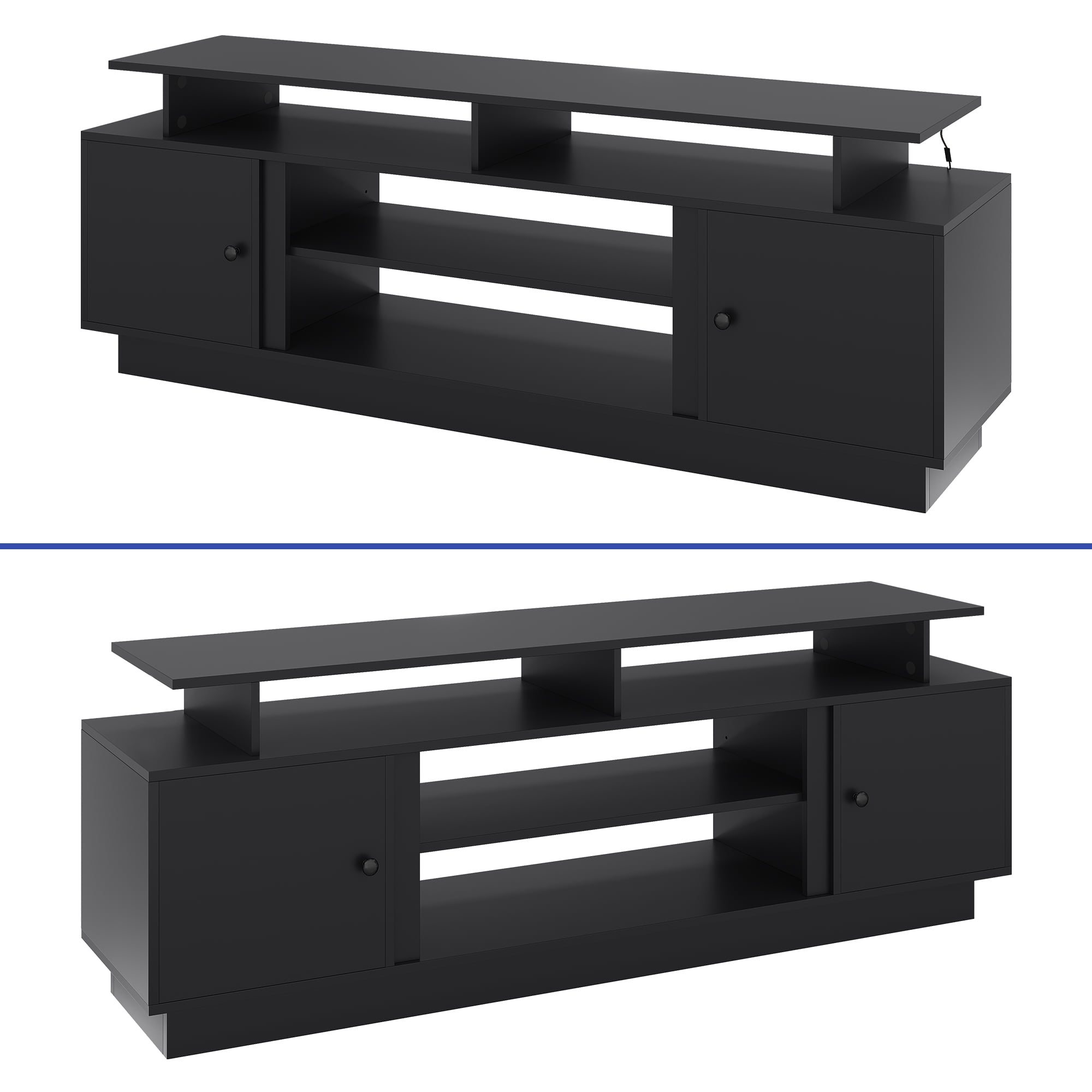 Uforic 70 Inch Modern TV Stand with LED Lights for up to 80 Inch TVs, Living Room Entertainment Center with Light Strip, Storage Cabinets and Adjustable Partition, Black