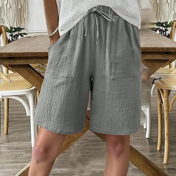 WILLBEST Pantalones Casuales de Lino para Mujer, Largos Hasta La Rodilla, con Pierna Ancha, Cintura Alta, para Playa, Verano, Cómodos, Diseño Elegante. Grande