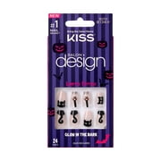 KISS Salon Design Glow in the Dark, Press On Nails, Nightmare Nights, Beige, Short Coffin, 24 Count