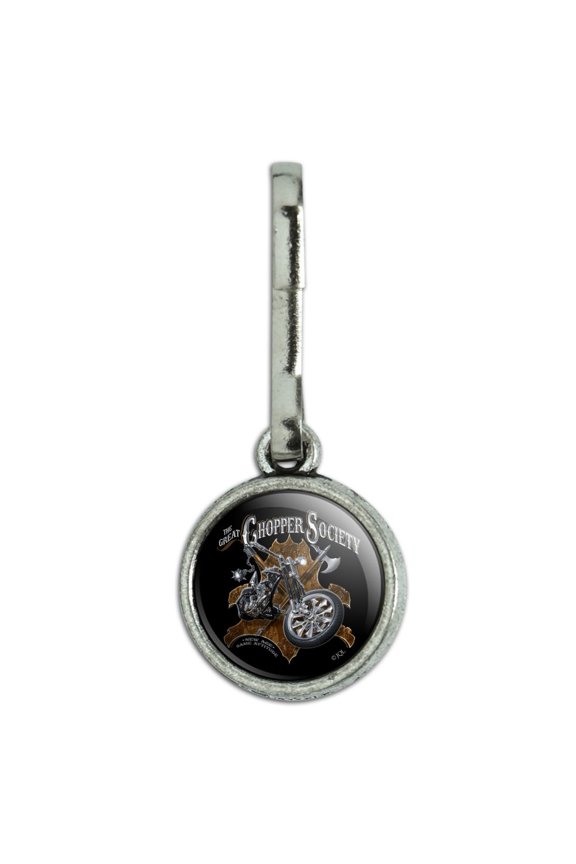 Great Chopper Society Axe Mace Biker Motorcycle Antiqued Charm Clothes Purse Suitcase Backpack Zipper Pull Aid