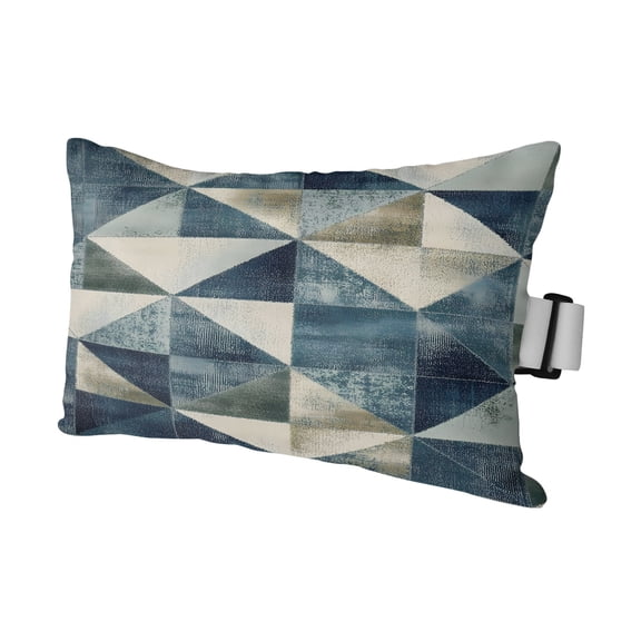 1 Pack Outdoor Waterproof Throw Pillows for Head,Retro Blue White Color Block Geometric Art Cushion Cases with Insert&Straps Neck Pillows for Patio Recliner Chair,