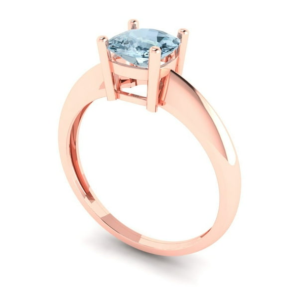 1.0ct cushion cut blue Zircon 14k rose gold Bridal Wedding Engagement Promise Anniversary Ring for Women size 7