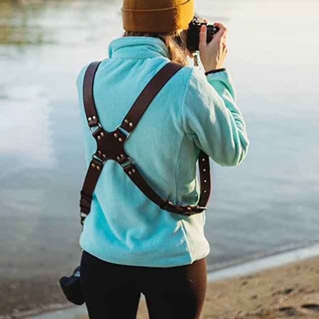 Camera Strap Accessories For Two-Cameras Dual Shoulder Leather Harness Multi Camera Gear For DSLR SLR Strap