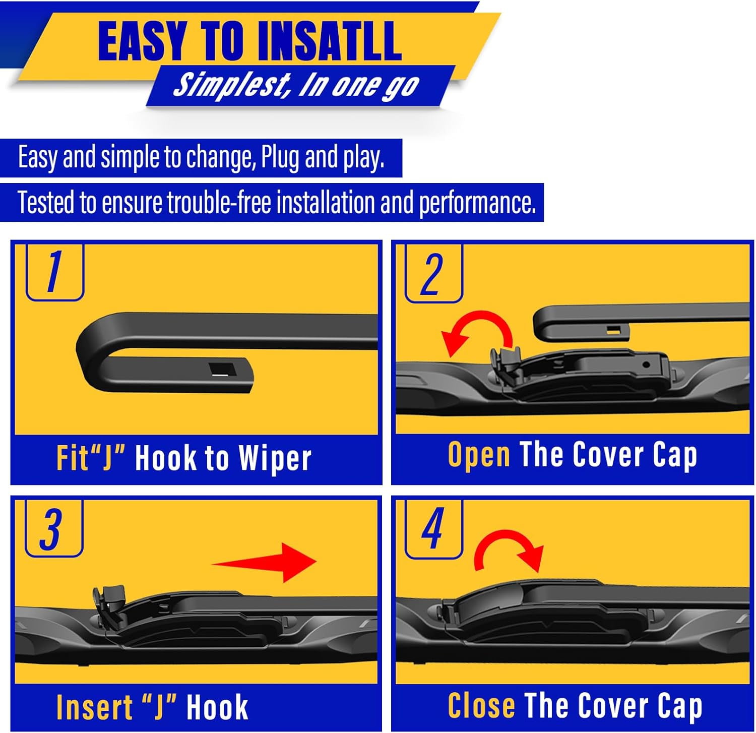 3 wipers Replacement for 2020-2022 2023 2024 Toyota highlander, Windshield Wiper Blades Original Equipment Replacement - 26"/18"/10" (Set of 3) U/J HOOK