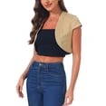 thumbnail image 4 of INSPIRE CHIC Womens Casual Crop Denim Cardigan Cap Sleeve Jean Jacket Shrug M Khaki, 4 of 6