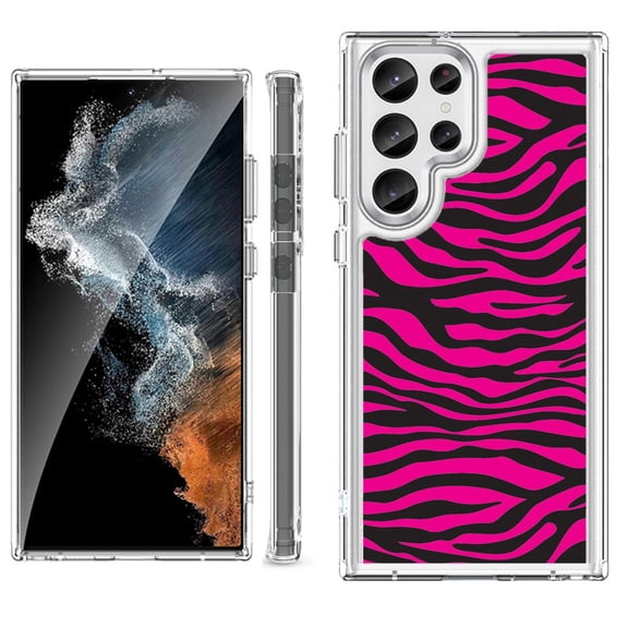 Shockproof Bumper Phone Case for Samsung Galaxy S23 Ultra 5G, by OneToughShield ® - Zebra Pink