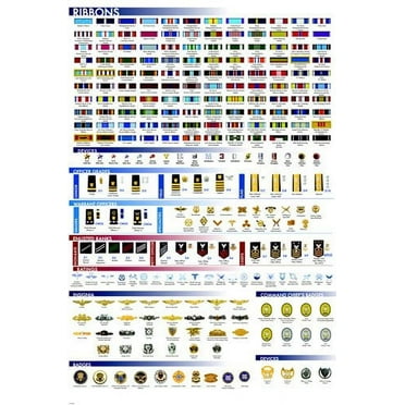 Military Facts Chart Poster Ribbons Insignia Badges 24 x 36