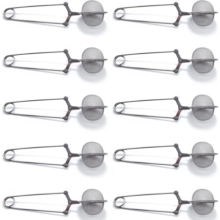 

10PCS Snap Tea Infuser Stainless Steel Mesh Ball Tea Strainer with Handle for Loose Tea Leaf Pincer Tea Ball Tea Filter Tong