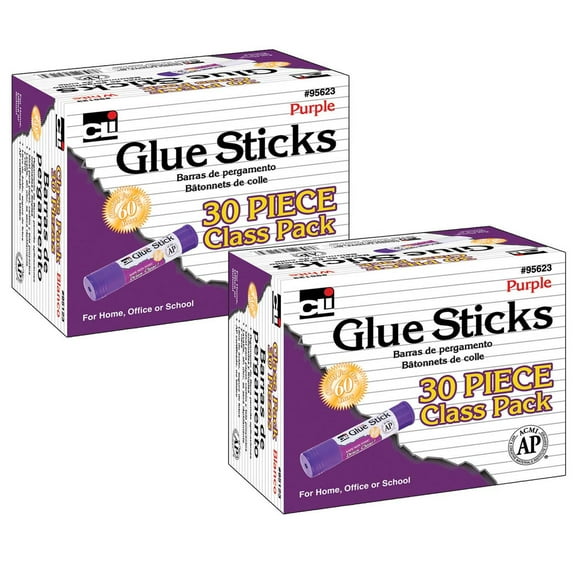 Charles Leonard Glue Sticks - AP Certified, Class Pack, Purple, 0.28 oz., 30 Per Pack, 2 Packs