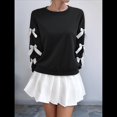 thumbnail image 4 of Blusa de Larga con Lazo Y2K para Mujer - Cuello Redondo Rojo con Lazo Navideño y de Año - Camisa Holgada Extragrande Negro L, 4 of 10