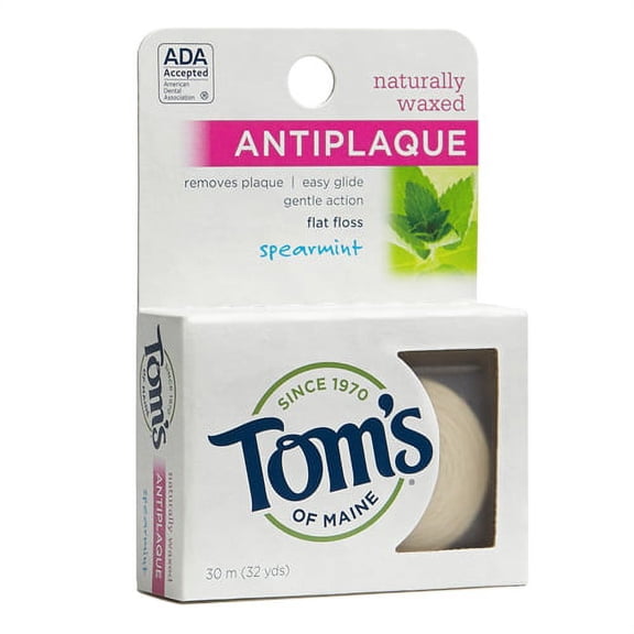 Toms Of Maine Naturally Waxed Antiplaque Flat Floss, Spearmint - 32 Yd, 2 Pack