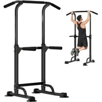 SOGES Height Adjustable Power Tower Dip Stands Pull up Bar Strength Training for Home Gym Black