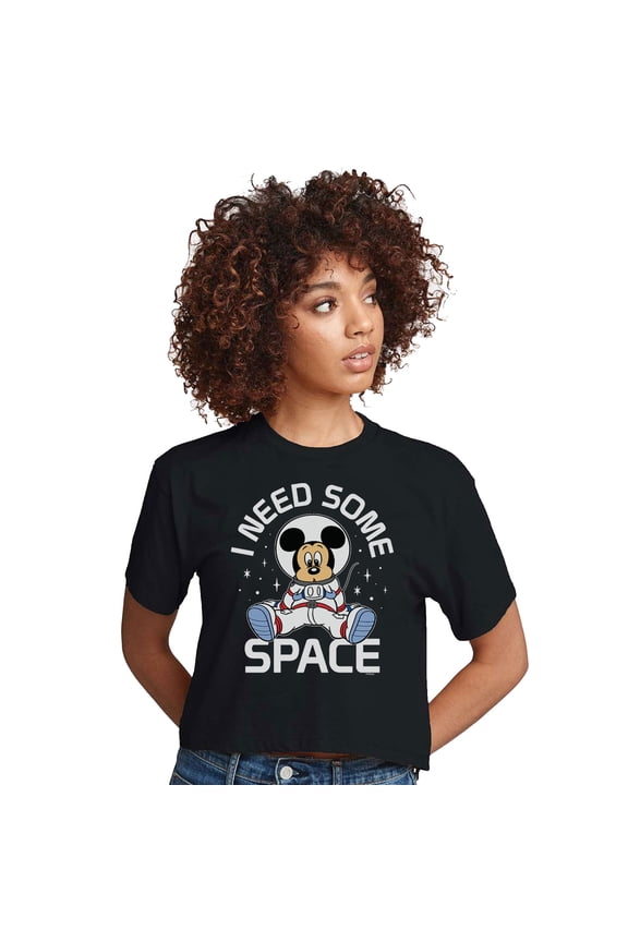 Mickey & Friends - Mickey I Need Some Space - Juniors Cropped Cotton Blend T-Shirt
