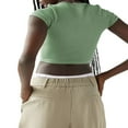 thumbnail image 2 of Women Short Sleeve Crop Tops Crew Neck Slim Fit Knitted Ribbed T-Shirts, 2 of 6
