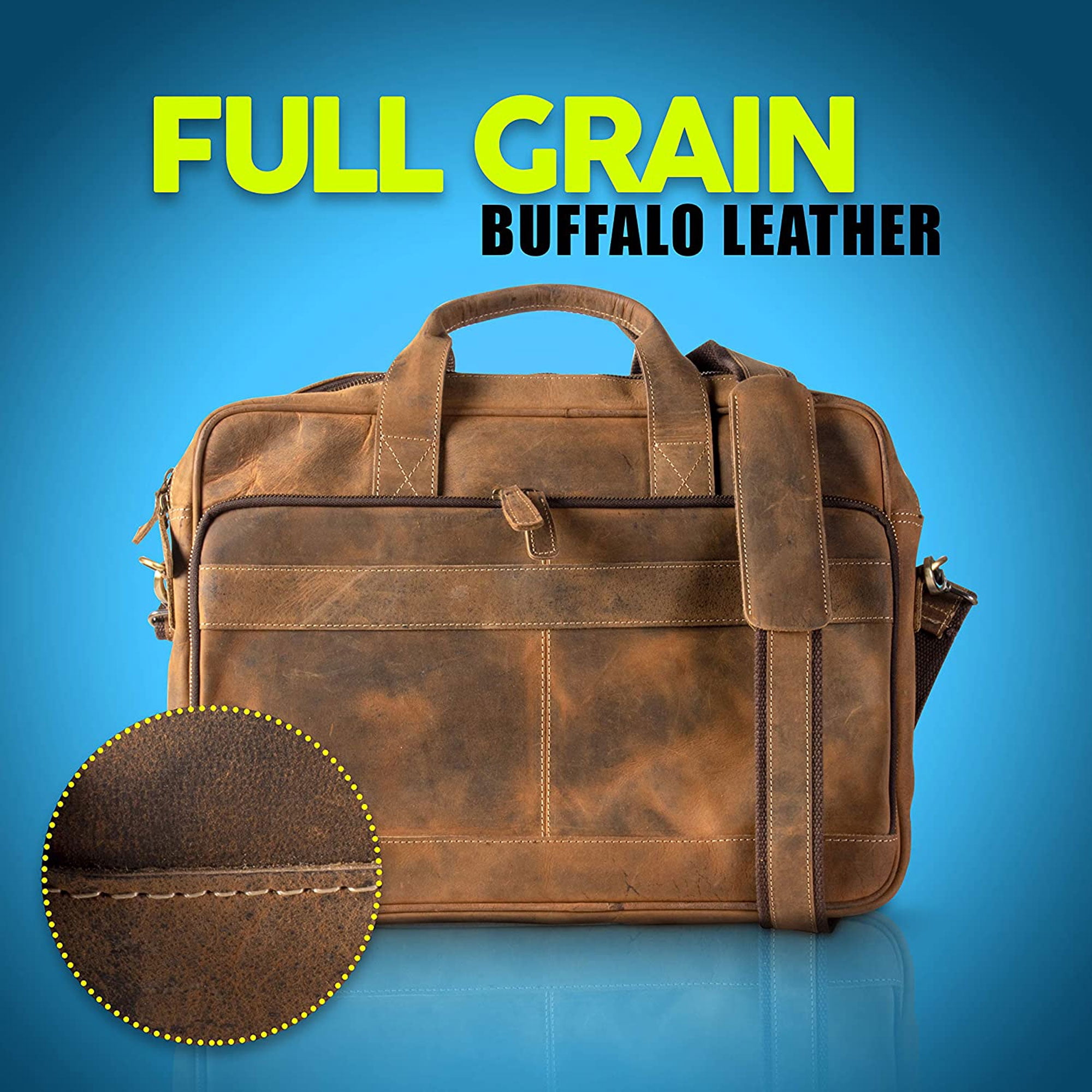 18-Inch Distressed Tan Leather Laptop Messenger Bag – Briefcase Satchel for Men & Women, Ideal for Office & Business Use