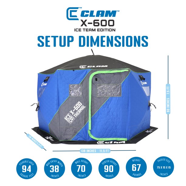 CLAM X-600 Thermal Ice Fishing Insulated Hut with Accessories and