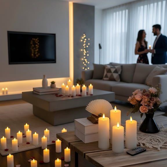 Goyuon 4pcs White Flameless Pillar Candles, Battery Operated LED Candles with Remote Control, Flat Top Flickering Candles for Home, Wedding, Party Festival Decor