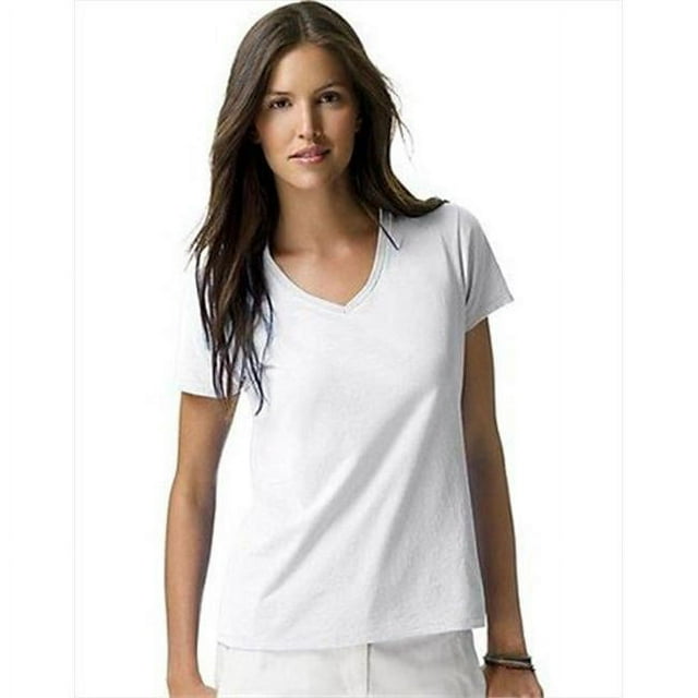 Hanes S04V T-Shirt à Col en V Nano-T pour Femmes, Blanc - Grand