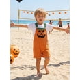 thumbnail image 6 of RUINIXCW Toddler Baby Boy Girl Halloween Overalls Outfit Summer Fall Clothes Corduroy Romper Bib Overalls with Pockets Devil Pumpkin Face Printed Sleeveless Adjustable Strap Jumpsuit Shorts, 6 of 9