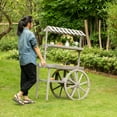 thumbnail image 5 of Vintiquewise QI004639 Antique Rustic Solid Wood decor Display Rack Cart Wood Plant Stand 3 Tier with Wheels for Display, Wood Wagon with Shelves for Plants and More, 5 of 6