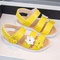 thumbnail image 4 of KPOPLK Girls Sandals Kids Open Toe Flat Sandals Ankle Strap Dress Shoes for Toddler Little Big Kid(Yellow,9), 4 of 8