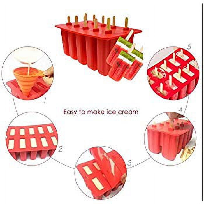 Azonbey Popsicle Molds Shape Maker,10pcs Homemade Ice Pop Molds Food Grade Silicone BPA-Free Popsicle Moulds with 50 Popsicle Sticks 50 Popsicle Bags