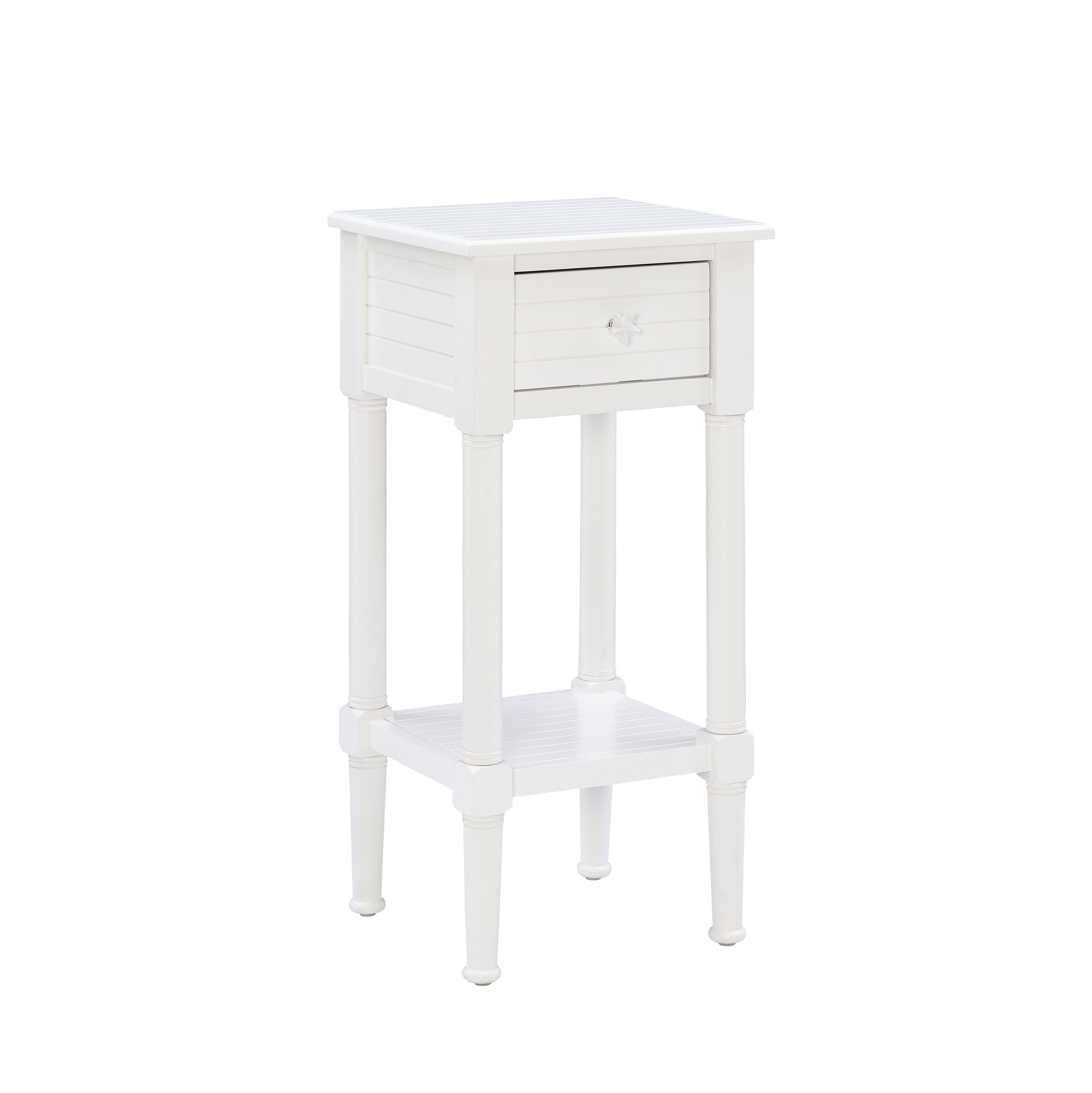Linon Athalee Single Drawer Indoor Accent Side Table with Shelf, 29.5" Tall, White
