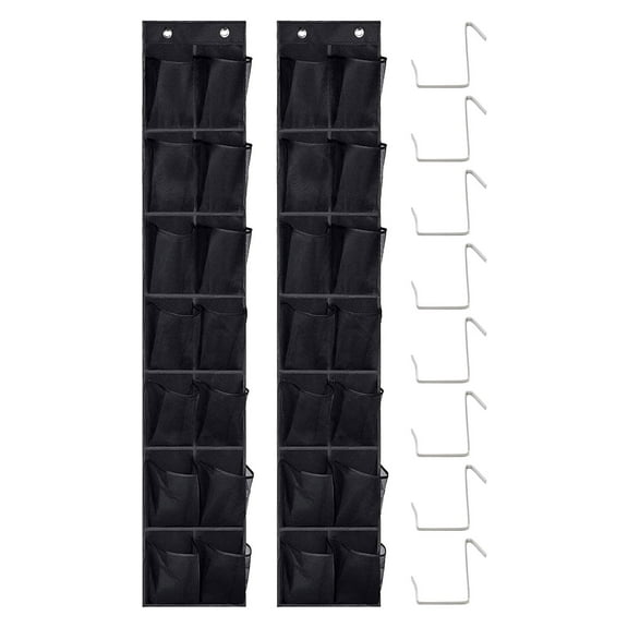 2-Pack Over The Door Shoe Organizer, 14 Large Black Mesh Pockets Design, Ideal for Closet Organizing and Storage