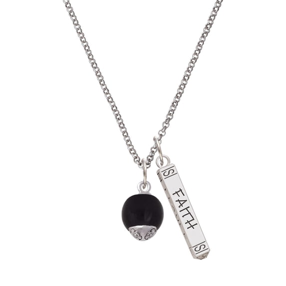 Delight Jewelry 12mm Black Roller Glass Spinner Silvertone Believe Faith Prayer Hope Bar Charm Necklace, 23"
