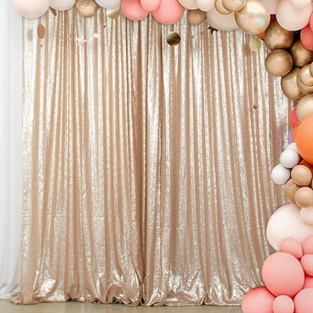 Image of SoarDream 4ft*6.5ft Champagne Blush Sequin Backdrop Curtain Glitter Photo Booth Backdrop for Wedding Birthday Baby Shower Event Decor