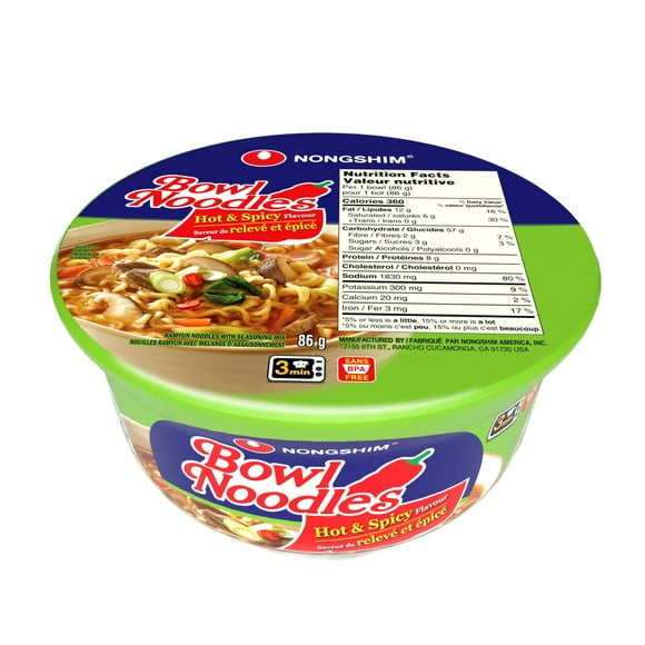 Nongshim Hot & Spicy Bowl Noodle Soup, 86g , Microwavable