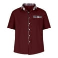 thumbnail image 4 of bnaln Mens Dress Shirts Casual Short Sleeve Button Down Shirt Plaid Color Block Shirt Plus Size Summer Shirts with Pockets,Wine,Size XL, 4 of 5