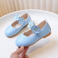 thumbnail image 6 of GiLiling Girls Flower Pearl Mary Jane Flats, Round Toe School Shoes, Soft Sole Non Slip Toddler Princess Dress Flats for Kids (Blue, 2-2.5 Years), 6 of 7