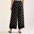 thumbnail image 2 of Womens Lace Wide Leg Pants Polka Dot Print Cropped Lace-Hem Pants with Pockets (Black L), 2 of 5