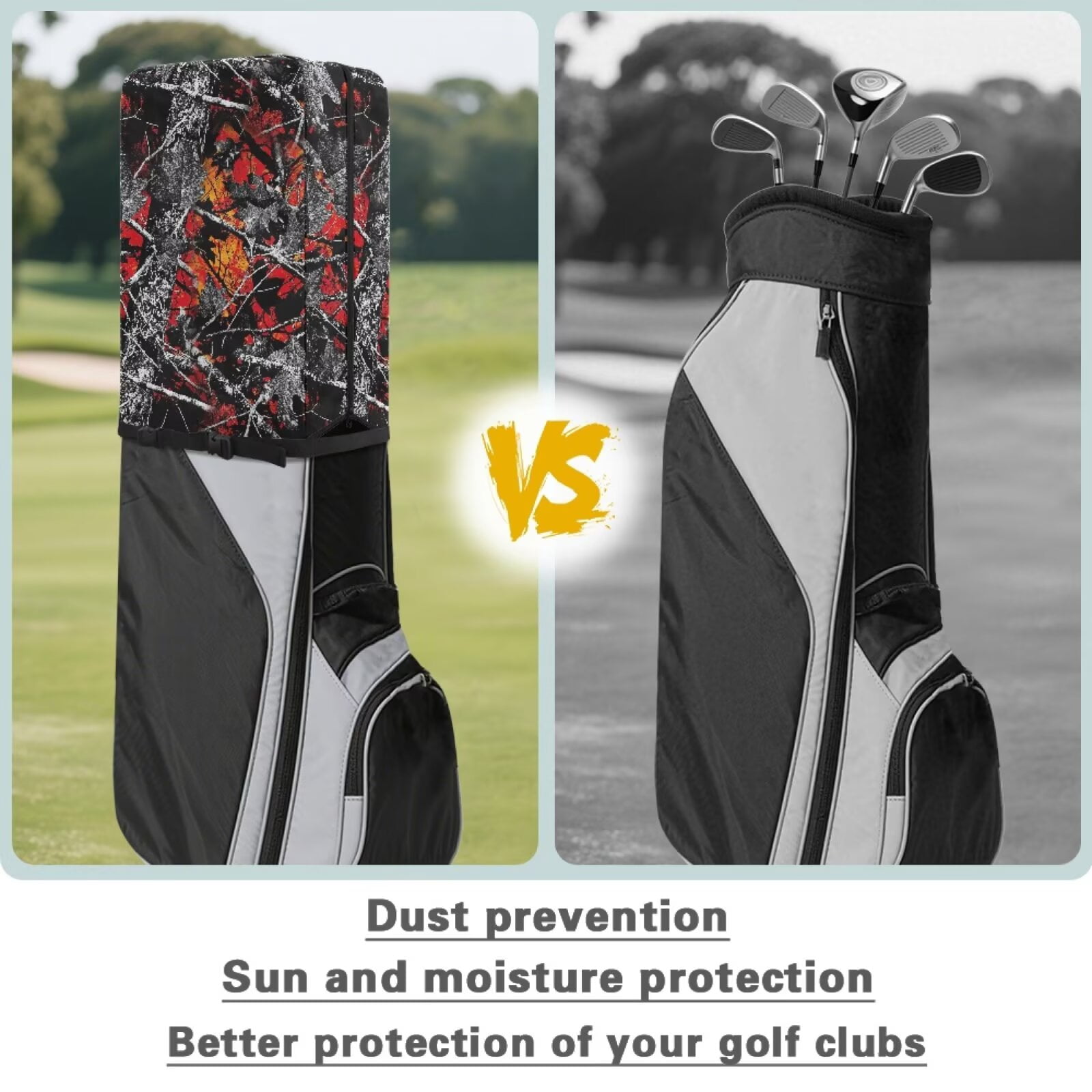 Chririnla Branch Hunting Camo Golf Bag Rain Hood Waterproof Easy Storage Gear Golf Club Rain Cover Quick-On Design Adjustable Straps Easy to Use Fits Golf Stand/Cart Bags