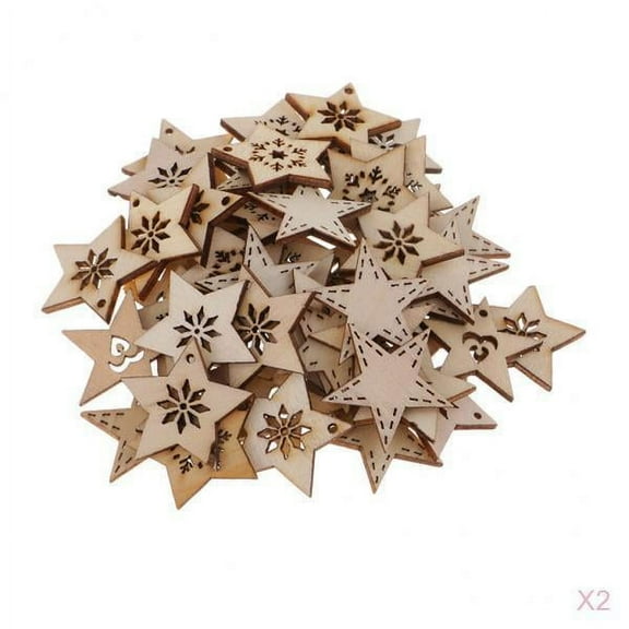 100pcs Unfinished Wood Carved Star Cutouts Shape Wooden Pieces Embellishment