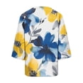 thumbnail image 4 of Xuyuer Women's 3/4 Length Sleeve Tops V Neck Casual Vacation Loose Fit S-5XL Ruffle Cuffs Shirts Dressy Flowy Tunic Tops Hawaiian Shirts Summer Floral Printed Shirt Casual Soft Tunic Tops, 4 of 5
