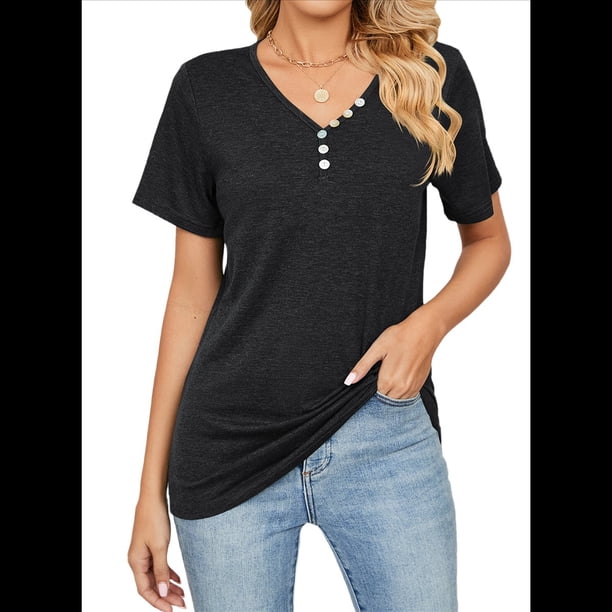 Blusas de Verano para Mujer, Camisas de Corta, Conjuntos Casuales de Negocios, Ropa de Moda para Vacaciones en la Playa 2025, Negro XXL