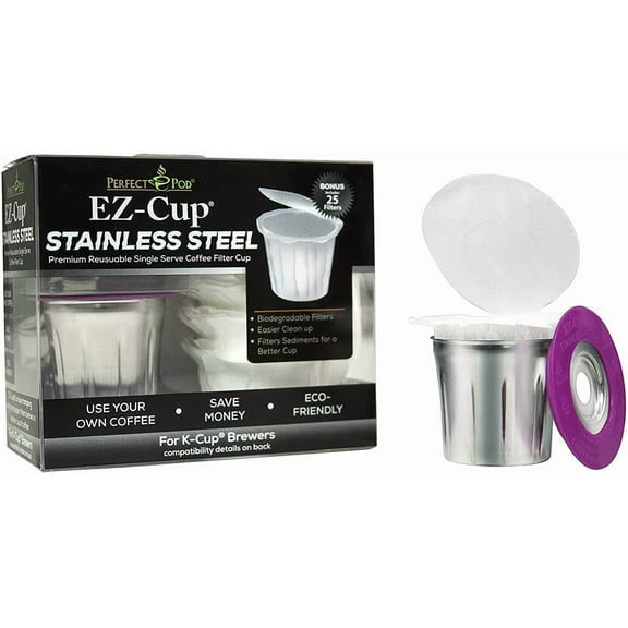 Perfect POD EZ Cup Starter Kit Stainless Steel Beverage Pod Holder, Durable, Silver