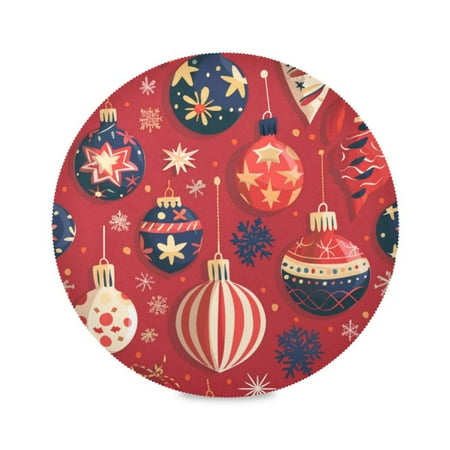 

Round Plate Mat 15.4x15.4 Inchesx6 Placemat Table Mat Kitchen Mat Coffee Mat Fabric Thick Strong Wear-Resistant Heat Resistance Red Christmas Ball