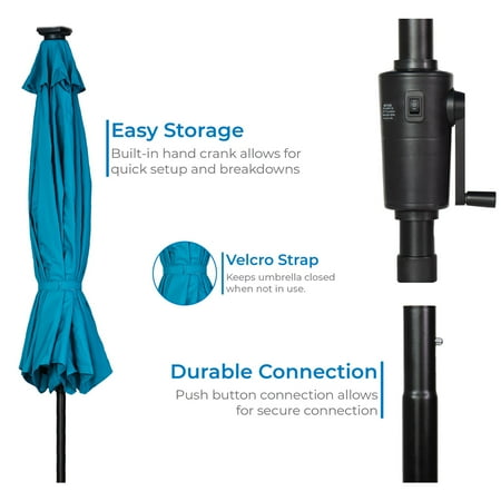 Sun Ray - 9' Round Next Gen Solar Lighted Umbrella - Grey