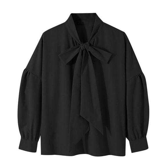 LIaqionyy Women's Shirt Bow Knot Fashion Blouse Office Business Dressy Casual Loose Tops Fall Clothes