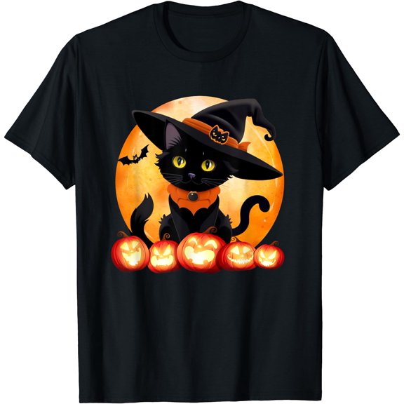 Retro Black Cat Halloween Pumpkin Costume Everyday Graphic T-Shirt, Unisex T-Shirt