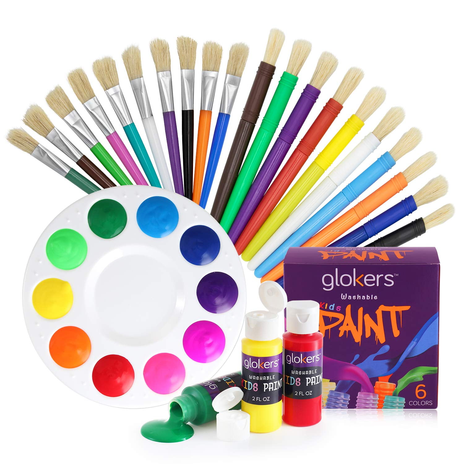 20 Pc Paint Brushes with 6 Colors Paint (Round and Flat)